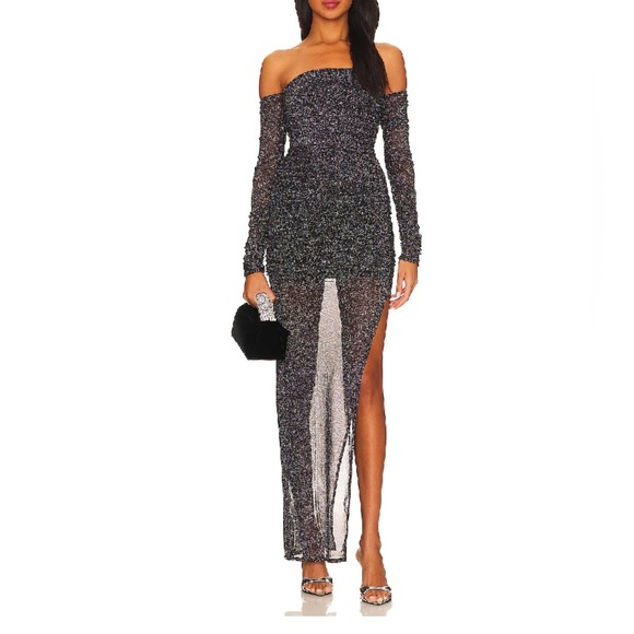 Lovers Friends DEIDRA MAXI DRESS in Metalic Black Size S - Picture 1 of 9